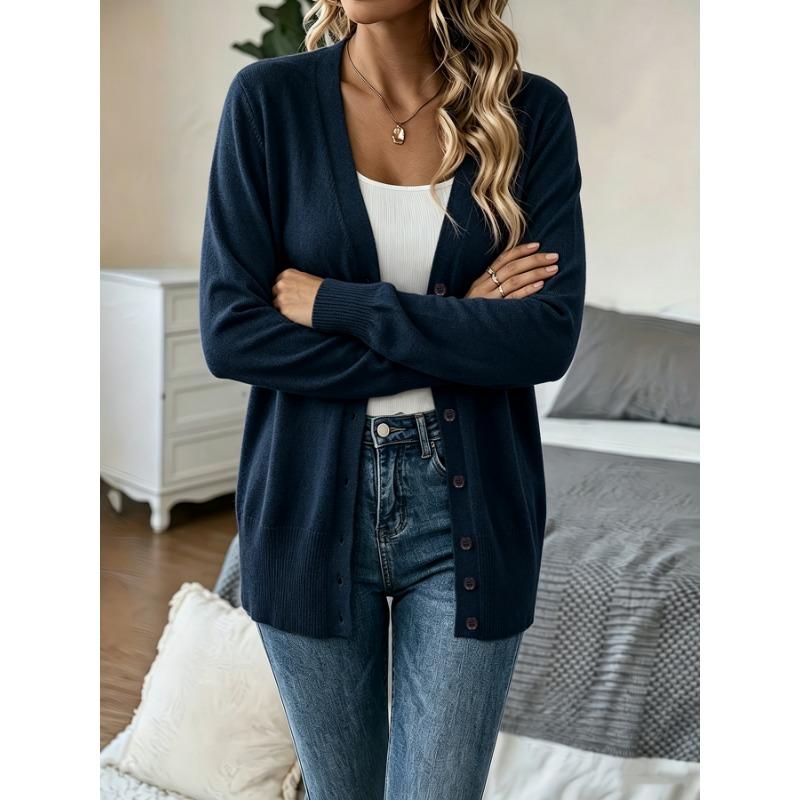 Women S Mid Length Long Sleeve Knit Cardigan Single Breasted Daily Outerwear