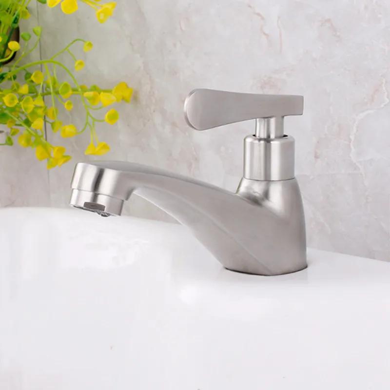Single Handle WashBasin Faucets Single Cold Water Tap Deck Mounted Toilet Countertop Faucet Stainless Steel Sink Faucets