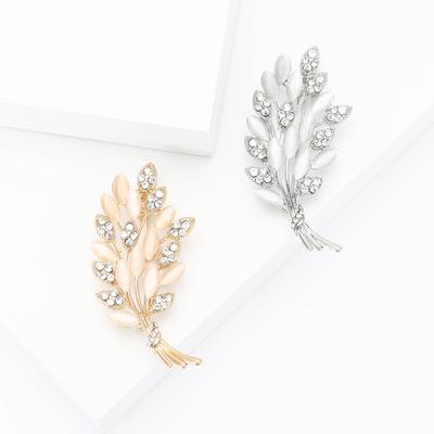Fashion Alloy Rhinestone Opal Wheat Ear Brooch High-End Versatile Women'S Clothing Corsage Jewelry Pin
