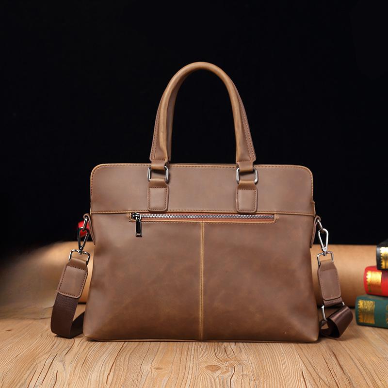 Korejská verze Crazy Horse Leather Pánská kabelka Taška přes rameno Aktovka PU Měkká kožená počítačová taška Neformální pánská taška