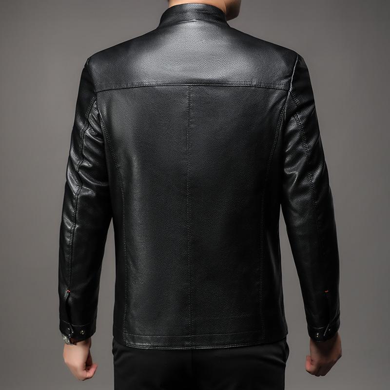 Giacca in pelle da uomo autunno e inverno nuova giacca in pelle morbida con colletto alla coreana Giacca in pelle casual ampia da uomo