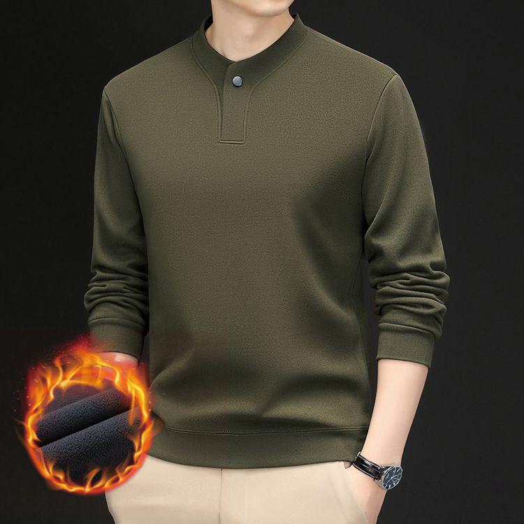 Men's Solid Color Fleece-Lined Sweatshirt, Winter Stand-Up Collar, Long-Sleeve Casual Base Layer.