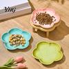 Anti-spill Cat Bowl Elevated Ceramic Pet with Raised Stand, Flower Shape Whisker Friendly Food Stand Feeding Plate for Neck Protection,