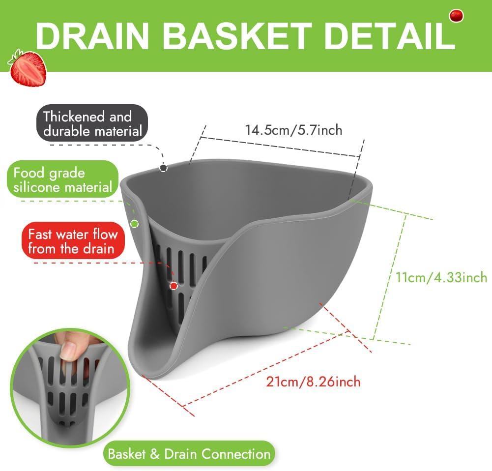 Drain Basket Small Colander Bowl with Spout Silicone Food Pasta Berry Sink Strainer for Washing Fruits Vegetables Salad 1pcs