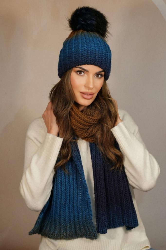 Alice Winter Shaded Hat and Scarf Set Turquoise Color