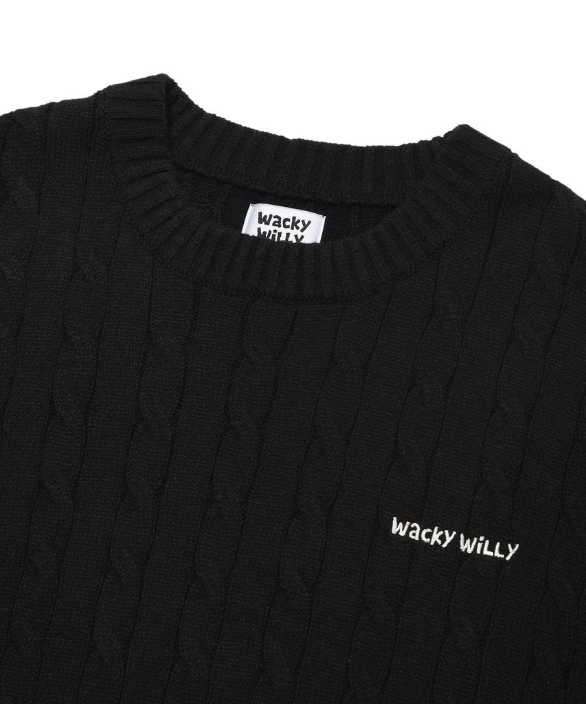 WACKY WILLY Basic Cable Knit Pullover Black