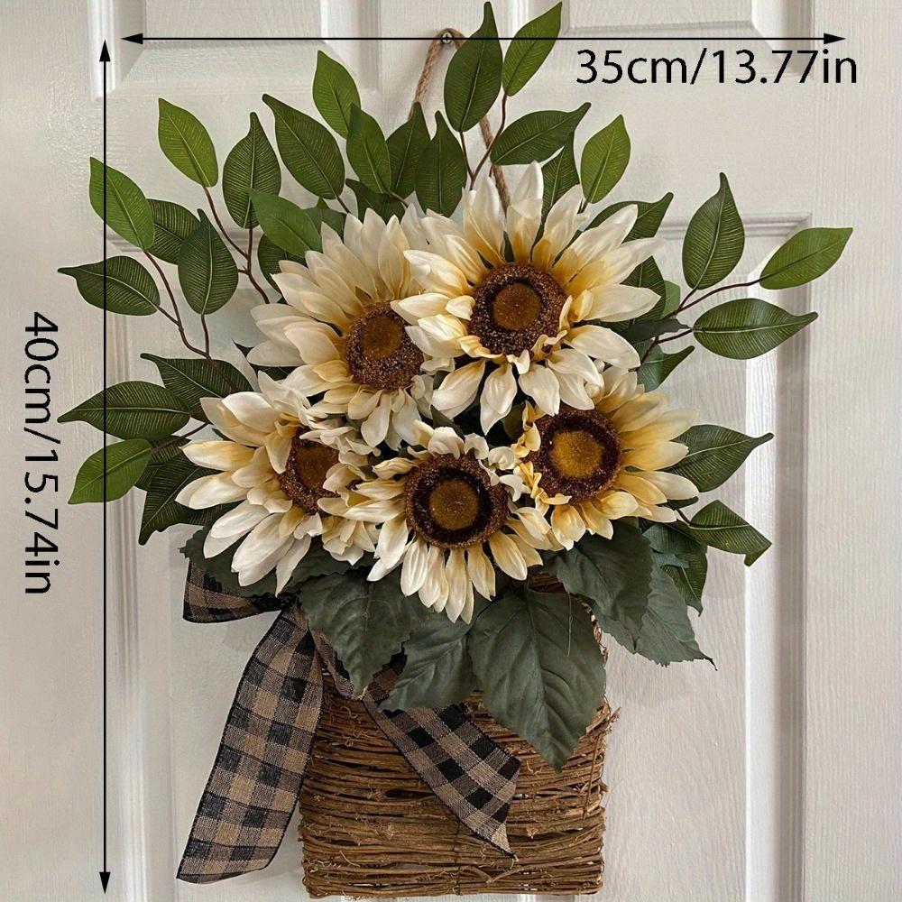Sunflower Door Wreaths for Front Door, Hanger Basket Wreath Summer Spring Wreaths for Home Decoration Wedding Decor