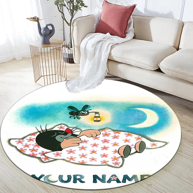 Custom Name,The Little Mole pattern round rug,Carpet Rug for Living Room Bedroom Playroom ,Non-slip Floor Mat,Holiday Gifts and Birthday Gifts.