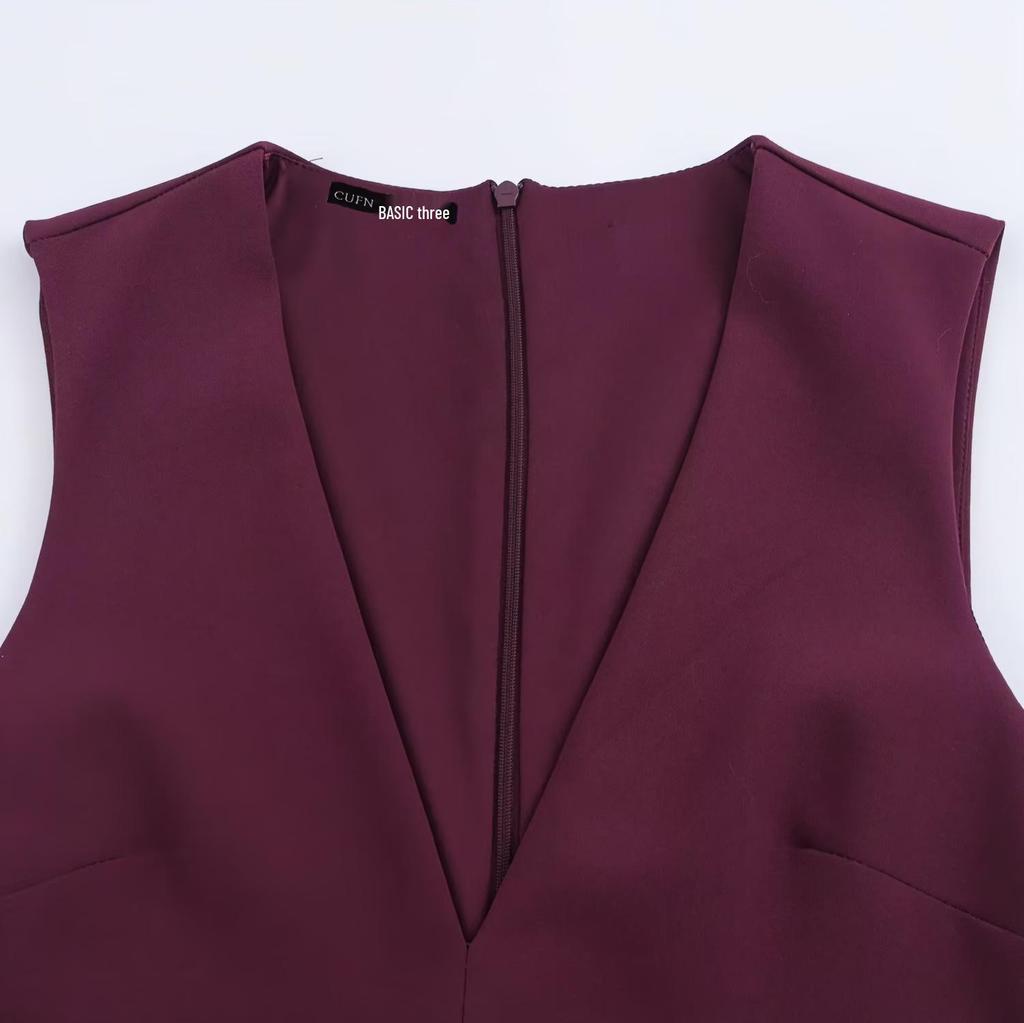 2024 Autumn V-Neck Sleeveless Slim-Fit Belted Dress