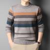 Autumn Winter New Men Sweater O-Neck Striped Contrast Color Thicken Warm Trend Fashion Loose Long Sleeve Pullovers Knitted Top
