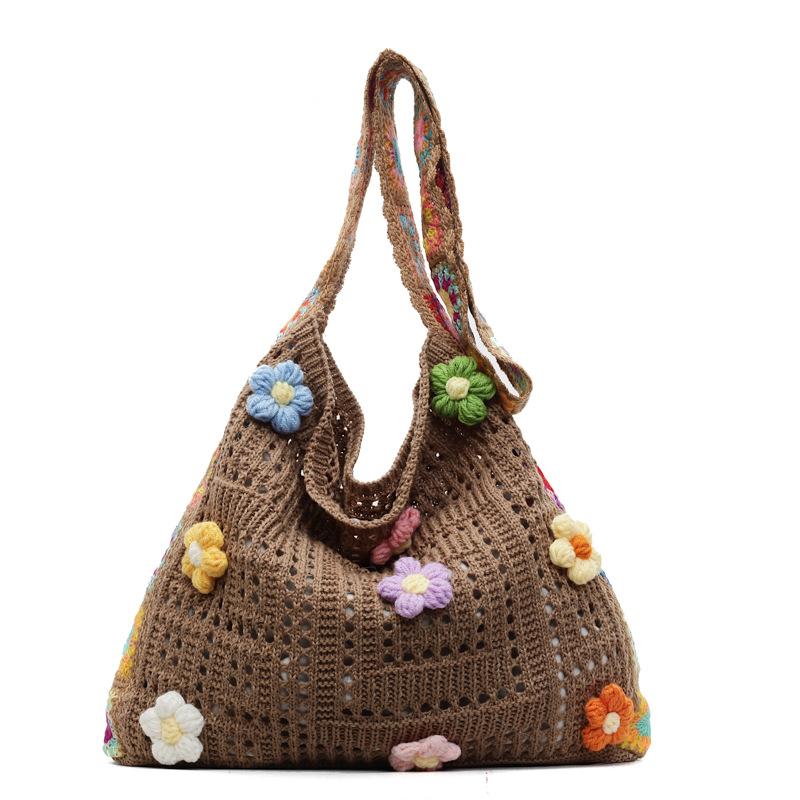 Wolle gewebte Sonnenblumen-Tasche Damen 2025 neu große Kapazität Umhängetasche klein frisch Urlaubs Messenger Bag