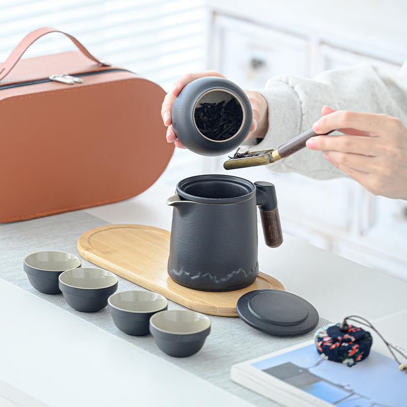 Ceramic Travel Tea Set, Portable Bag, Express Cup, One Pot, Four Cups, Tea Can, the Whole Set of Kung Fu Tea Set, Mountain Language Cup.