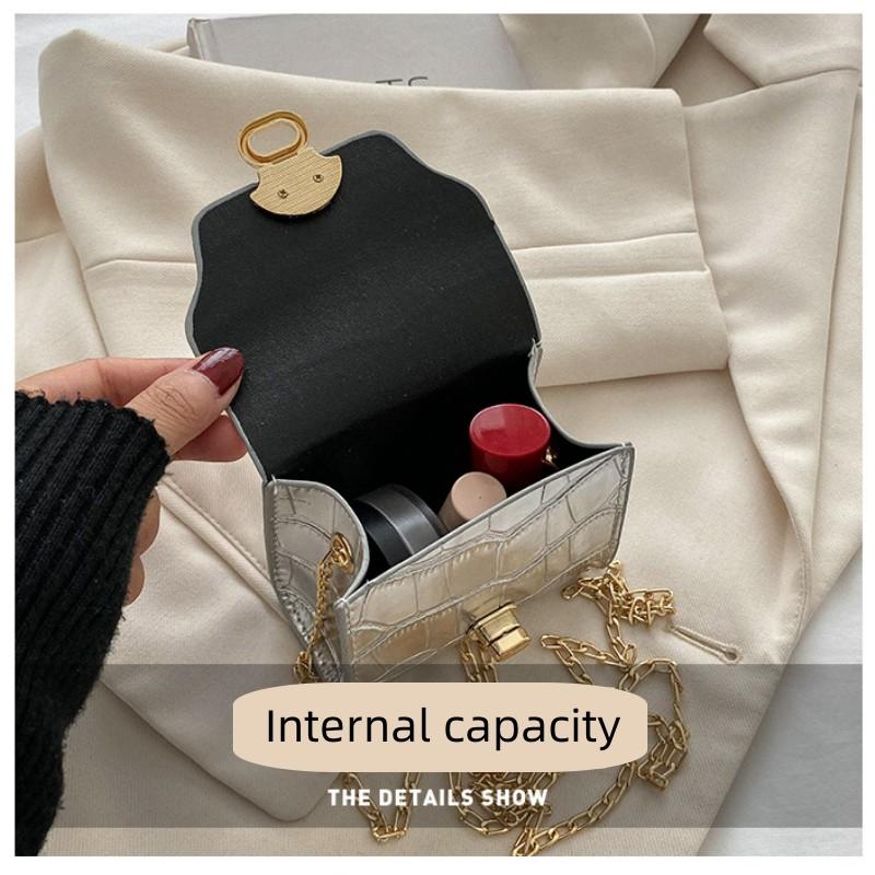 Korean Style Leather Bright Surface Shoulder Bag Chain Mini Crossbody Bag Fashion Metal Buckle Girl Small Wallet Lipstick Pouch