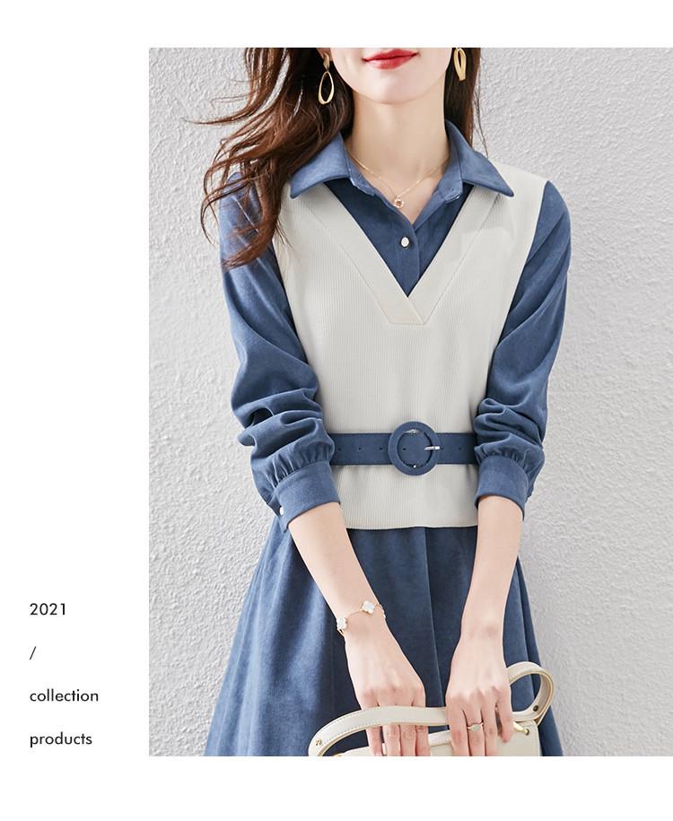 Spring 2024 Trendy Women's A-Line Dress: Long-Sleeved, Waist-Slimming with Large Swing Skirt