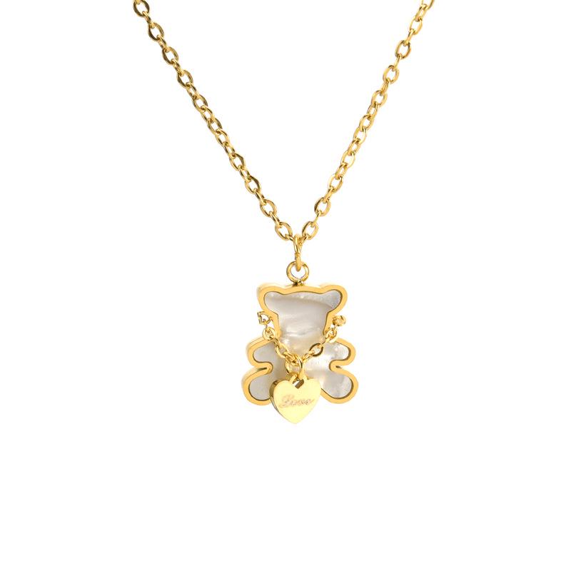 Heart & Bear Gold Necklace and Earrings Set In Stainless Steel