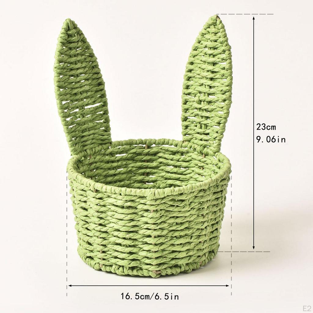 Easter Bunny Ear Woven Basket Organizer, Sturdy Decorative Paper Rope Design, Creative, Portable,
