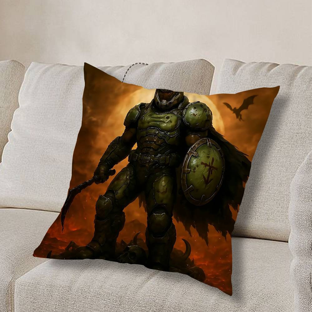 Game Doom Invincible Hero Pillow Case Anti-dustmite Pillowcase Invisible Zipper Silky Short Plush Sofa Cushion Cover