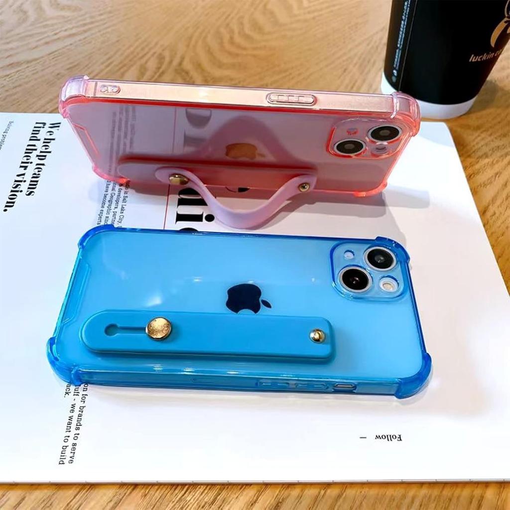 siduater Strap Case for 6.7" iPhone 15 Plus with Wristband Kickstand, Clear Soft TPU Protective Shockproof Bumper Rugged Cover, Adjustable Hand Grip