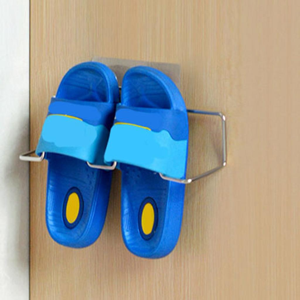 Wall Mounted Shoe Rack Stainless Steel Punch Free Shoe Organizer with Hook for Bathroom Kitchen
