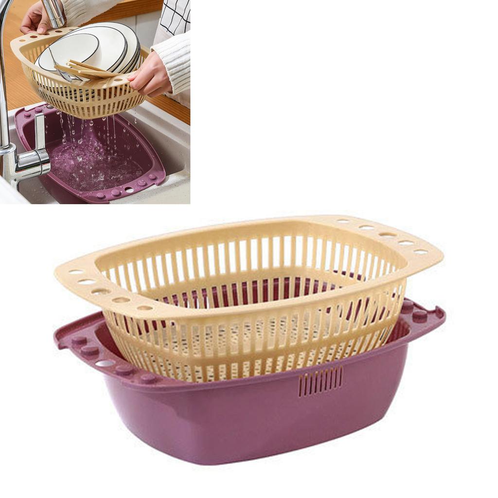 2pcs Vegetable Washing Basket Double Layers Fruit Washing Drying Drain Basin Basket for Household