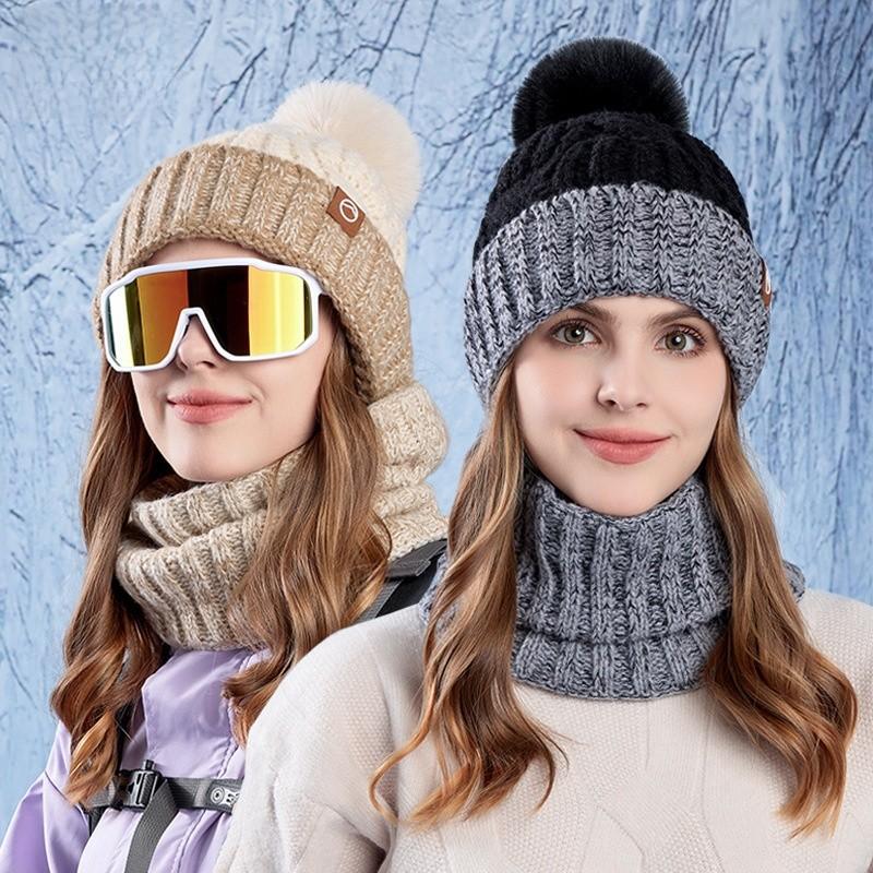 Winter Knit Hat And Scarf Set With Windproof Neck Protection For Women Outdoor Casual Wear
