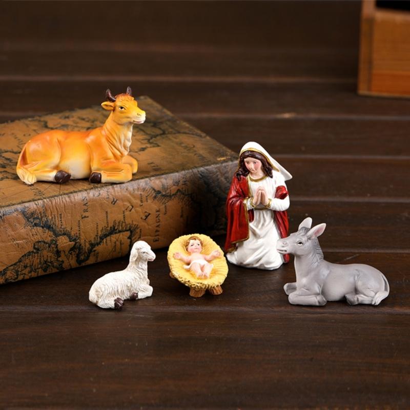 Christmas Nativity Figurines Resin Nativity Scene Statue with Stable Holy Family Statue Table Centerpieces Home Decors