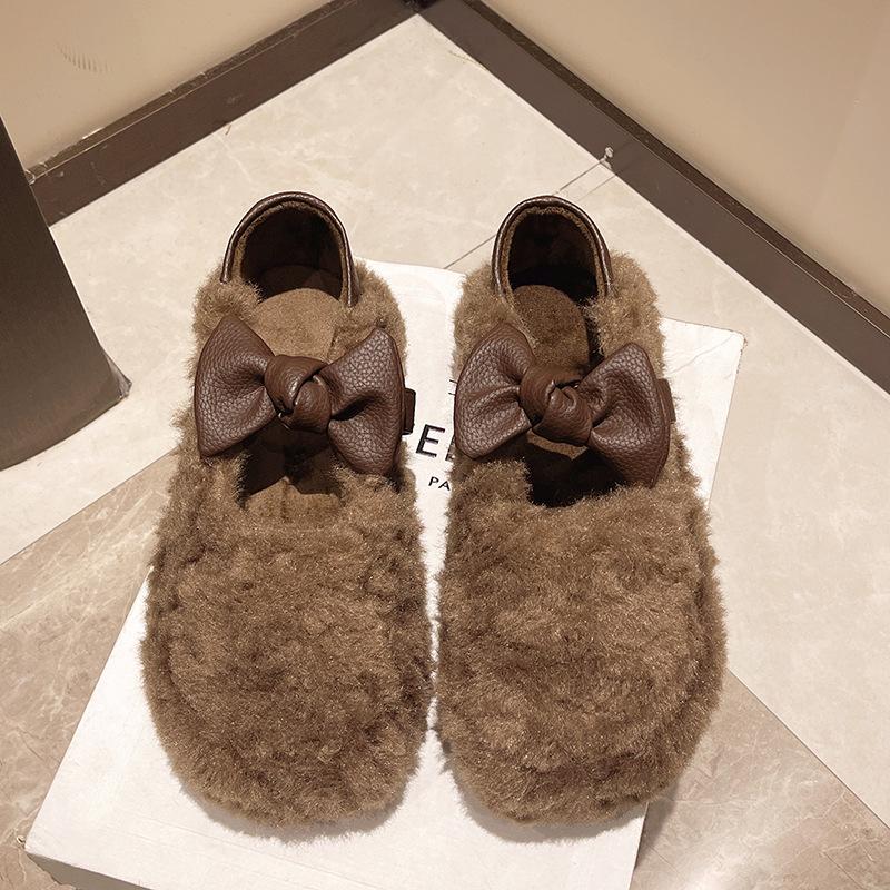 

Fashion bow-tie fluffy shoes for women in the winter of 2025, new Korean version, soft-soled velvet foot cover, and Doudou shoes 40