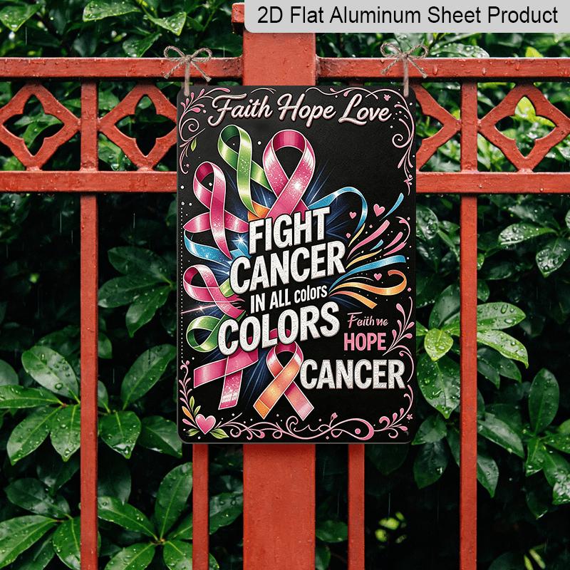 2D Flat, 1pc Multi Color Cancer Awareness Ribbon Aluminum Sign, Breast Cancer Awareness Month Decor, Cancer Walk Event Fence, Hospital Lobby Display