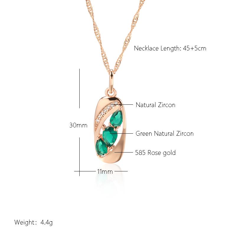 New  Rose Gold Color Pendant Necklace For Women Unusual Green Natural Zircon Accessories Vintage Daily Fine Jewelry