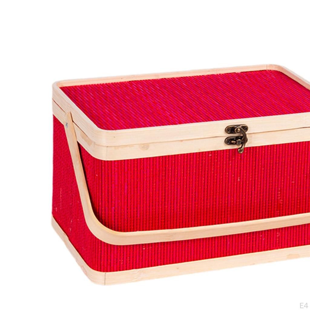 Bamboo Basket Woven Picnic Egg Storage Holder Sturdy Portable with Lid and Handle for Bread