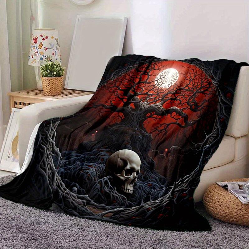 

1pc Moonlit Skull amidst Twisted Trees for Room Decor Gift, Living Room, Travel, Camping, Car Blankets 80x120cm