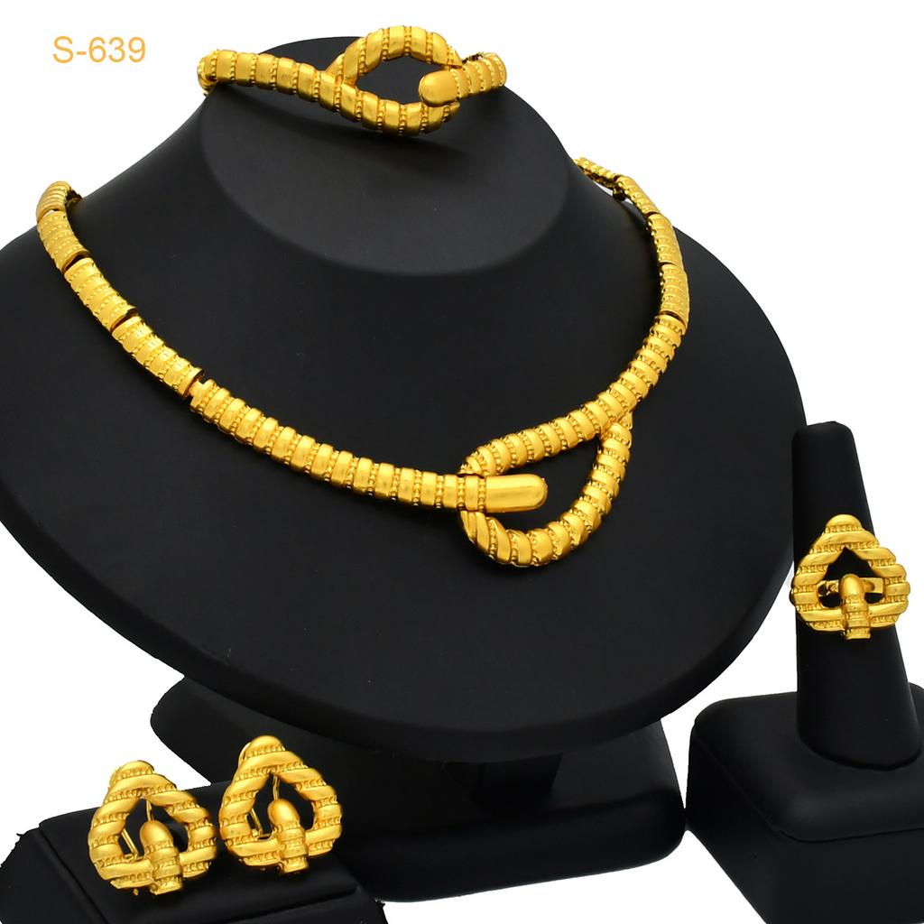 2026 Middle East Dubai Women's Alloy Necklace Earrings Ring Bracelet Wedding Accessories Four-piece Jewelry Set