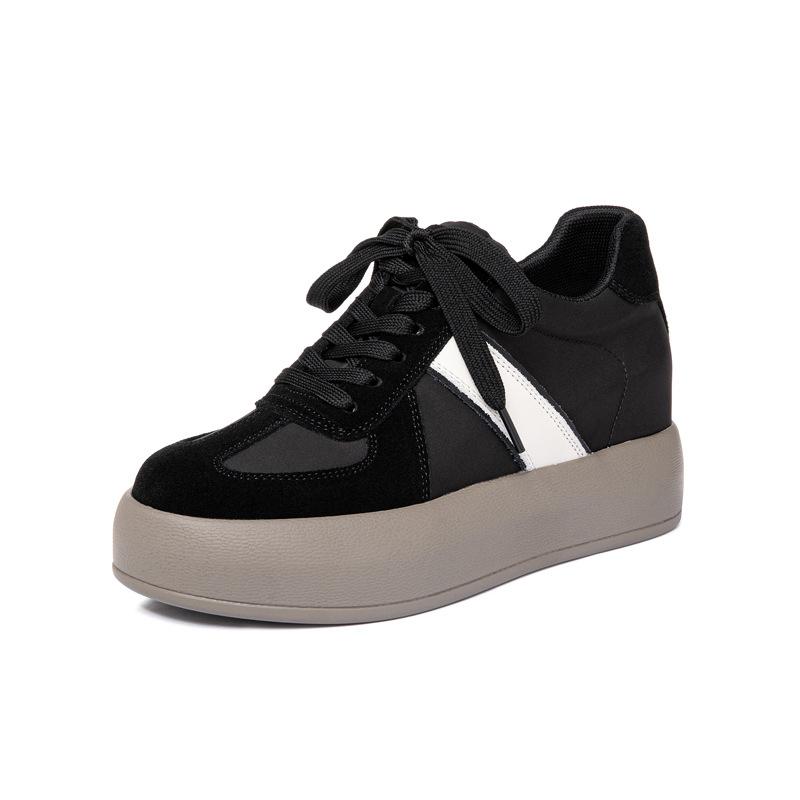 Fujin 7 см тканевые синтетические замши из натуральной кожи, женские туфли на танкетке, женские массивные кроссовки, модная модная обувь высокого бренда, вулканизированная обувь 41 чёрный