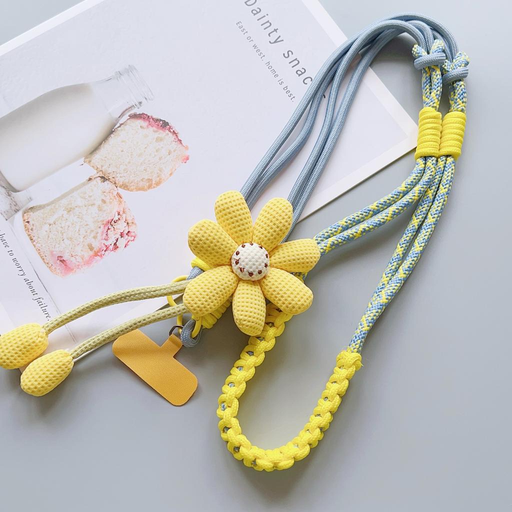 Reines Handgewebtes Universelles Handy-Lanyard, Langes Crossbody-Lanyard, Modischer Sonnenblumen-Anhänger, Verdicktes Lanyard