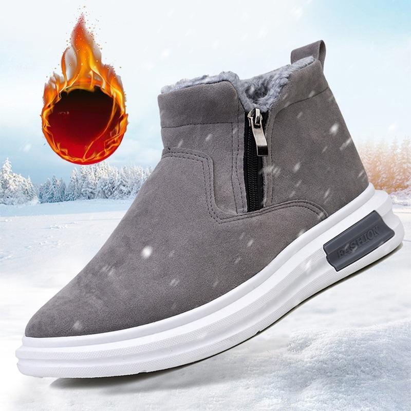 Outdoor Men's Snow Boots Warm Cotton Shoes Zip Plush Men Casual Shoes Solid Color Non-slip Mens Ankle Boots Winter New