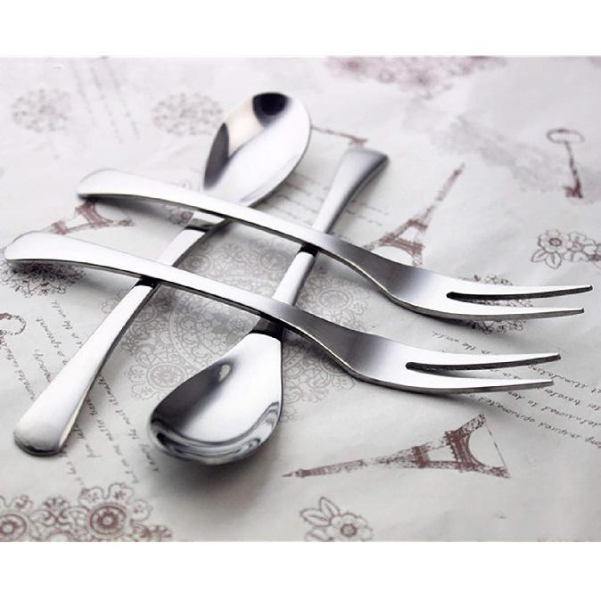 VANRA 5in 4-Piece Flatware Set - Silver Stainless Steel - 2 Forks and 2 Spoons - Salad, Teaspoon, Cocktail, Coffee, Serving, Appetizer