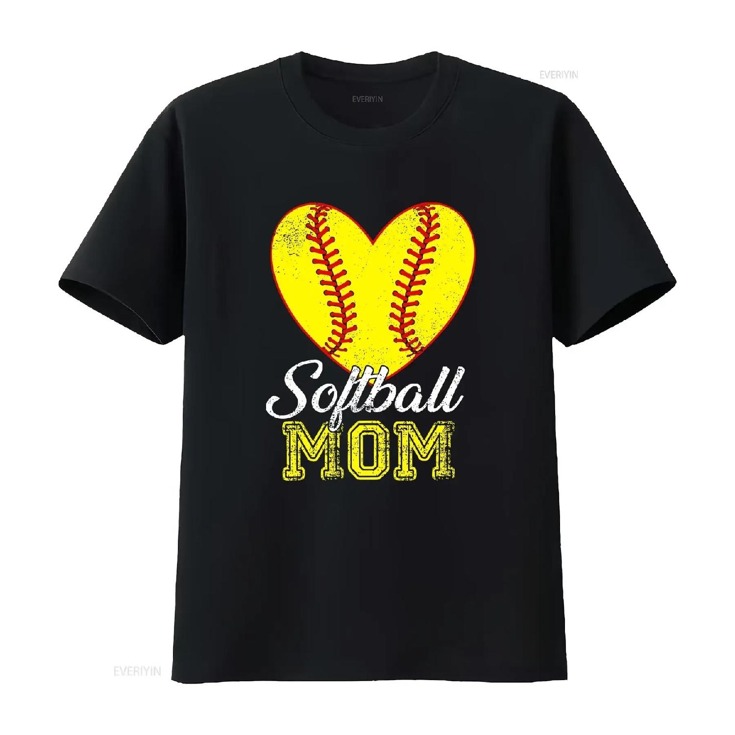 

Softball Mom T Shirt HearT Women Game Day vintage Washed Versatile Comfortable Top For Everyday Wear streetwear Stretched S чёрный