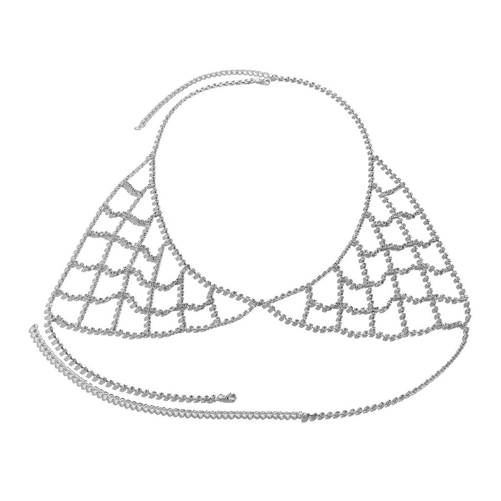 Accessories, sexy geometric bikini body chain, personalized hollow mesh claw chain full of diamonds for women
