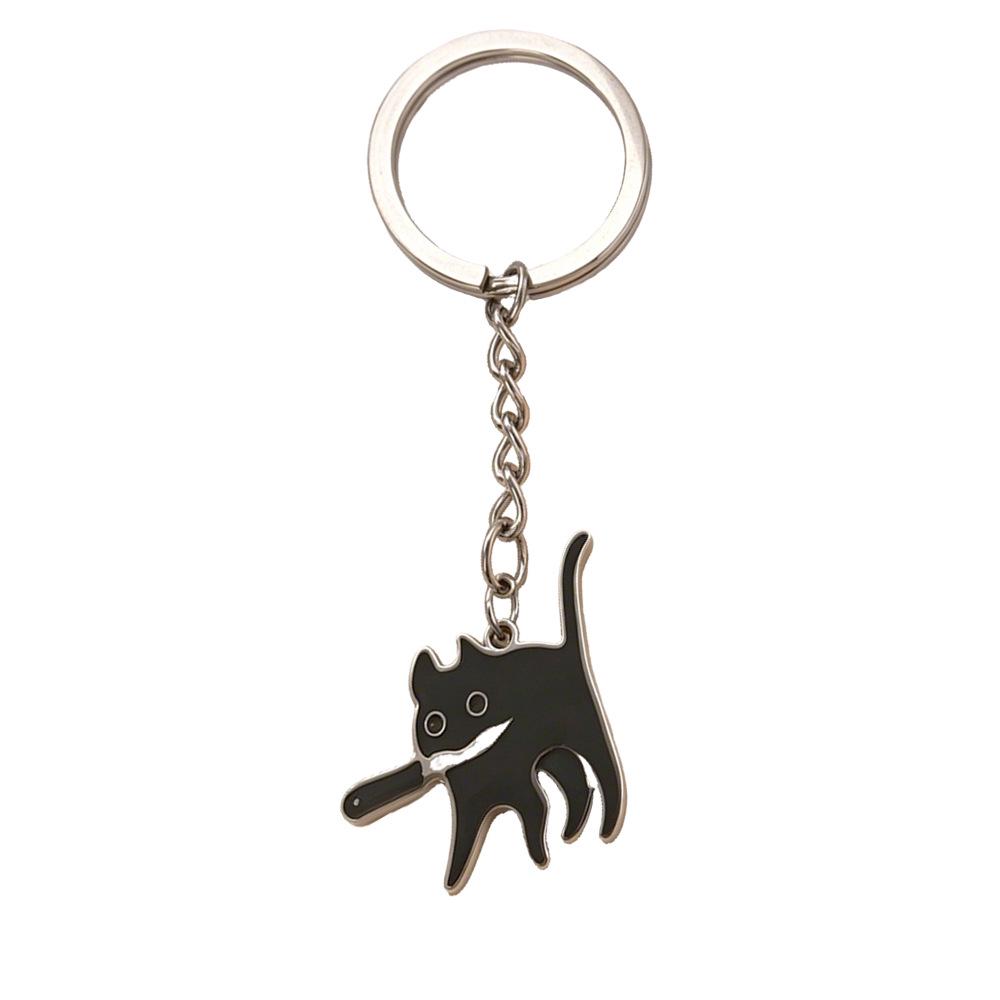 Creative Cartoon Cat Keychain: Stainless Steel Cat Pendant Charm
