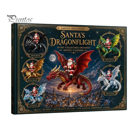 Surprise Toys for Kids Santa Claus' Flying Dragon Journey Advent Calendar, 24 Day Countdown Box, Creative Gifts Friends 2D Flat Christmas Ornaments,