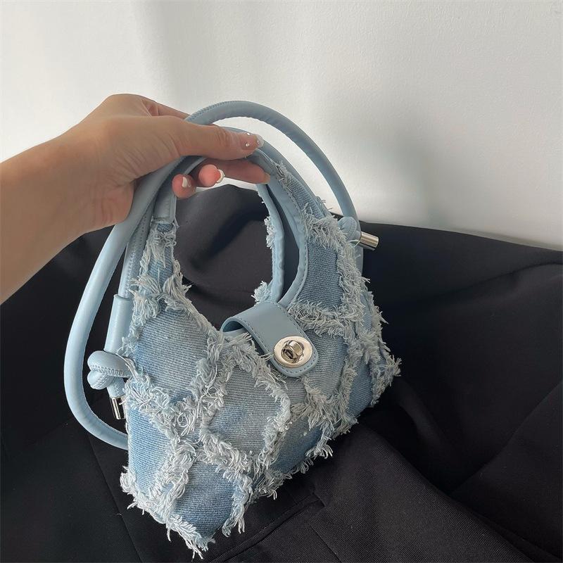 Genți Tote Cowboy Vintage Crossbody Femei Simple Denim Ciucuri Găleată Genți de Umăr Modă Versatil Genți de Mână Dama