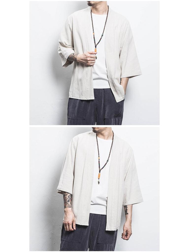 Cardigan Kimono de Vară pentru Bărbați: Rochie Dao Hanfu cu mânecă medie, largă