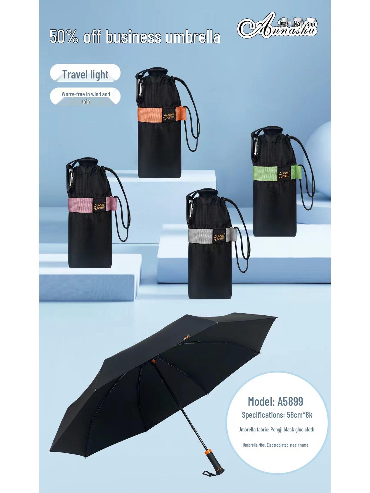 

Мужской черный зонт от солнца и дождя: Скрытая ручка, Скидка 50%, Защита от УФ-лучей, Портативный