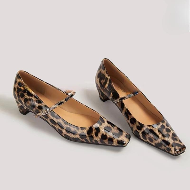 Fashion Women's Pumps 2024 Autumn New Square Toe Women Shoes Comfortable Low Heel Mary Jane Shoes Casual Fashion Female Leather Shoes