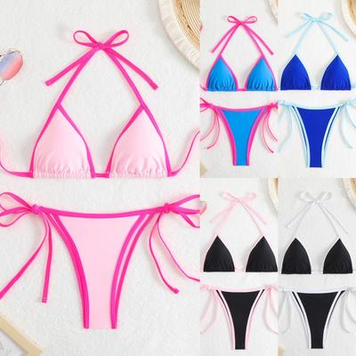 Pure Color Women's Split Sexy Triangle Matching Bikini Lace Beach Hot Swimsuit