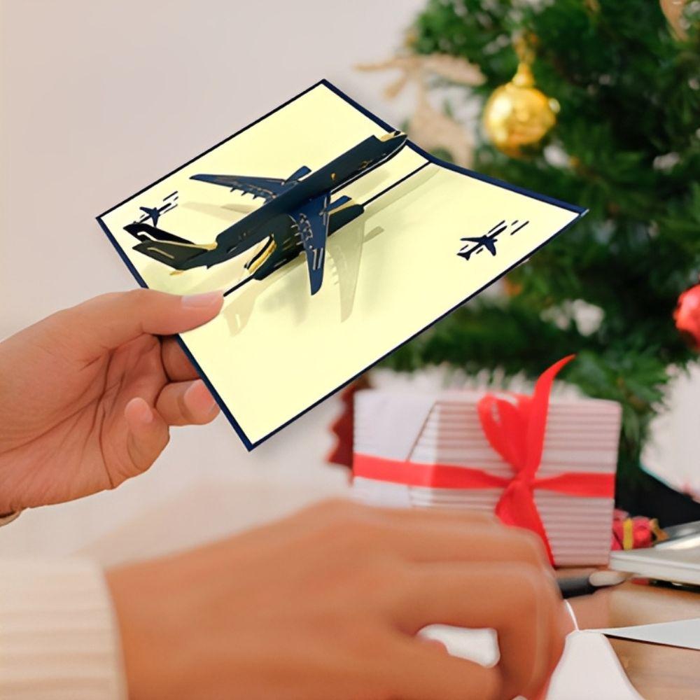 2pcs Red/Blue Paper 3D Aircraft Greeting Card Best Wishes For Him/Her Birthday Anniversary Thanksgiving Festival Gift Card YMY