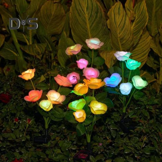4Pcs Solar Powered Rose Lamp High Efficiency LED Waterproof Outdoor Garden Stake Light with 3D Rose Design