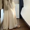Women Maxi Skirt Elastic High Waist Flowy Hem Long Skirt Solid Color Splicing Design Slimming Skirt Daily Wear