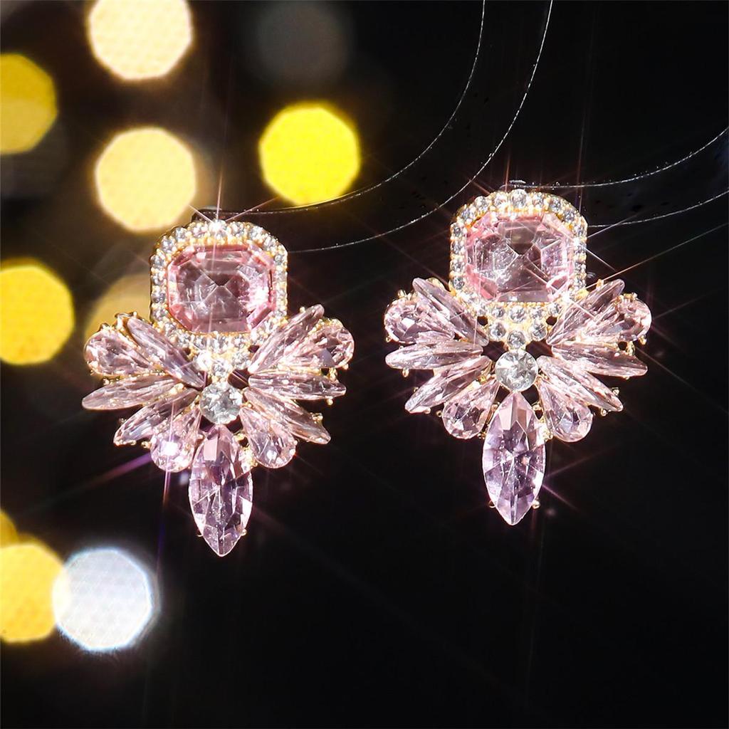 European and American Luxury Colorful Rhinestone Flower Stud Earrings for Women