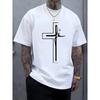 European sizes  Men's T-Shirt  with Minimalist Line Cross Print, Comfortable Casual Short-Sleeved T-Shirt for Summer